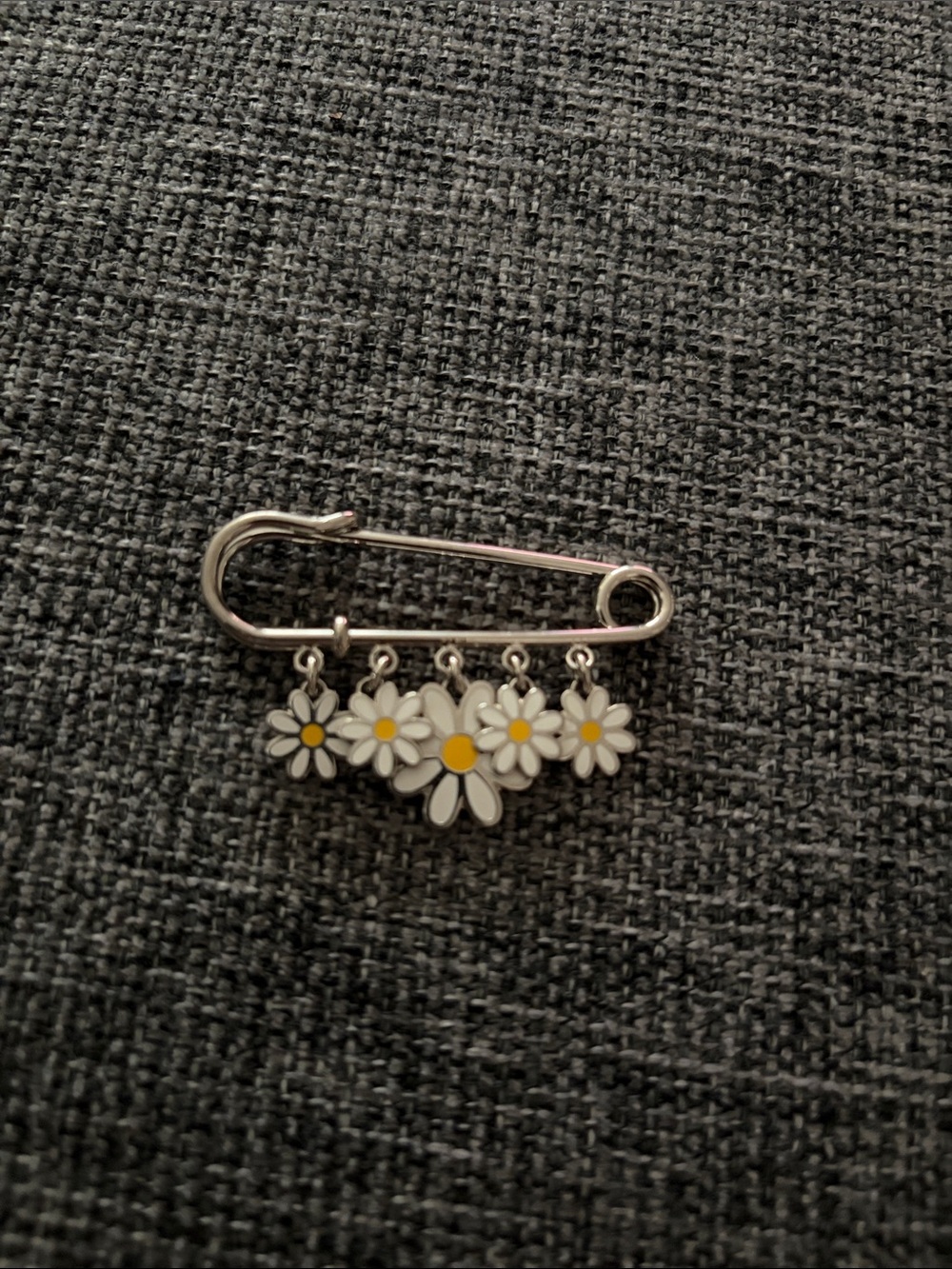 Coach Silver Safety Pin Brooch with White and Yellow Daisy Charms